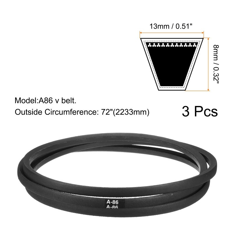 uxcell 3pcs A86 or 4L880 Classic Wrapped Rubber V-Belt, 86""(2183mm) Inside Circumference, A Profile V Belt - Image 2